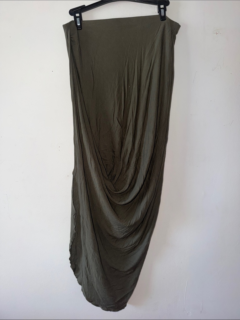 Express Olive Asymmetrical Draped Maxi Skirt